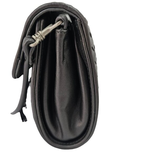 80s Aspects NY Tassel Woven Leather Crossbody/Clutch Bag Slim Strap Gray Silver - Picture 10 of 12